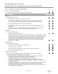 Form EXC-T004 Commerce Tax Nexus Questionnaire - Nevada