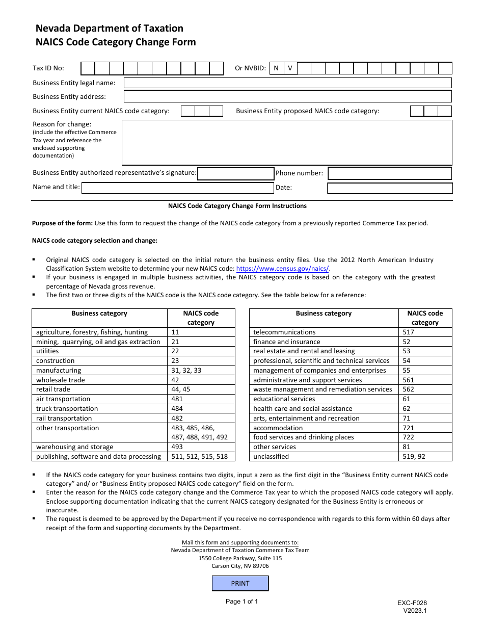 Form EXCF028 Fill Out, Sign Online and Download Fillable PDF, Nevada