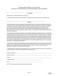Document preview: Form REV-C027 Affidavit of Purchaser of Farm Machinery and Equipment - Nevada