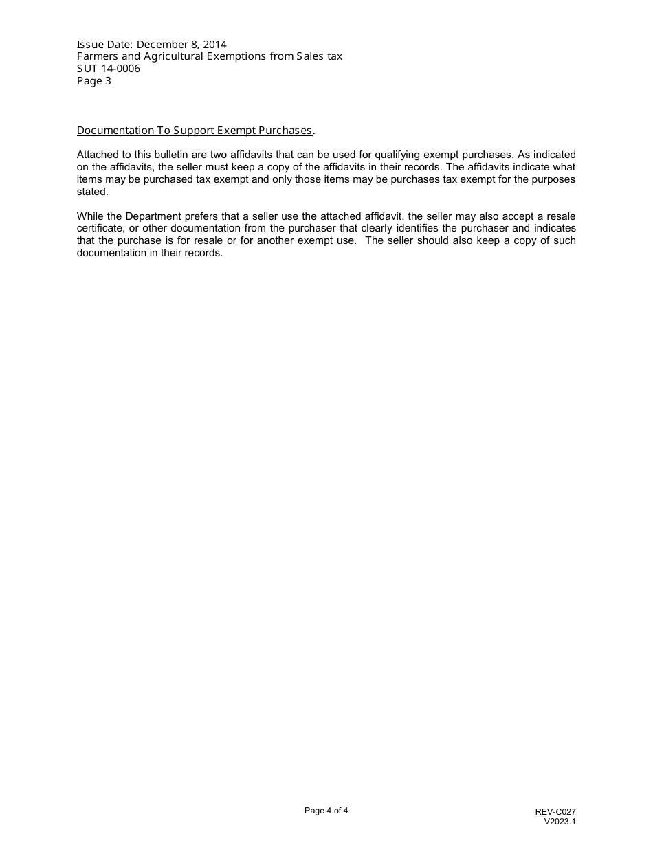 Form REV-C027 Affidavit of Purchaser of Farm Machinery and Equipment - Nevada, Page 4