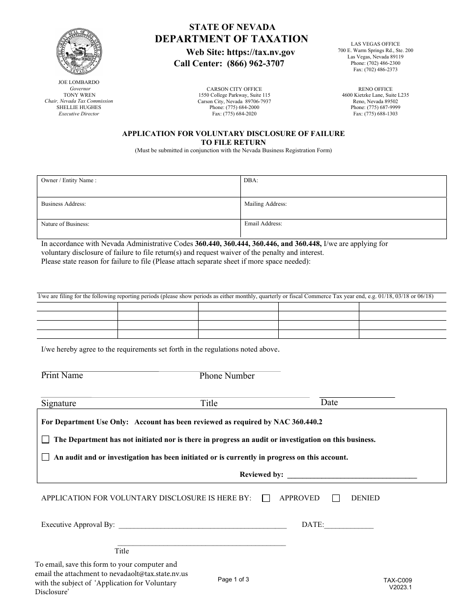 Form Tax C009 Fill Out Sign Online And Download Fillable Pdf Nevada Templateroller 3721