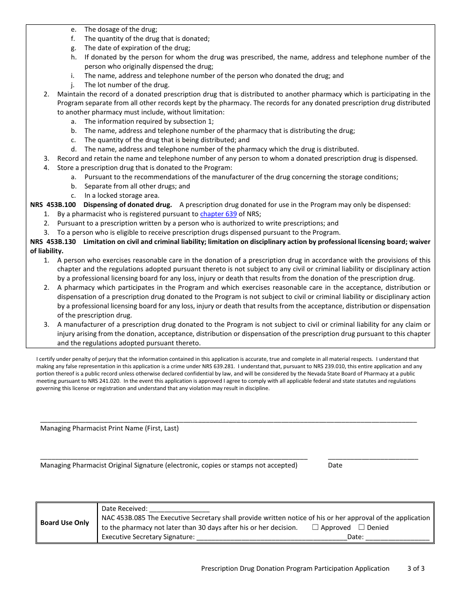 Prescription Drug Donation Program Particpation Application - Nevada, Page 3