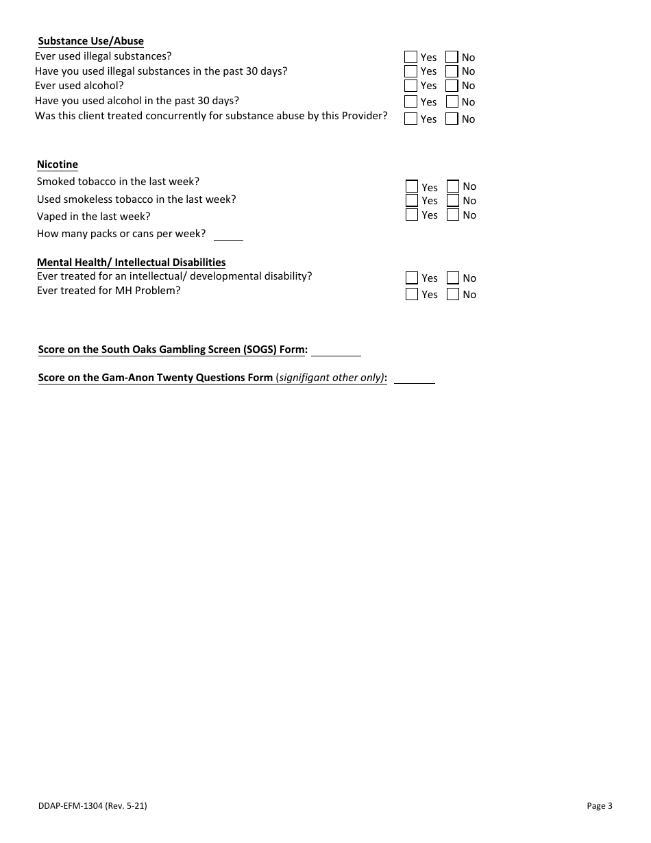 Form DDAP-EFM-1304 Gambling Treatment Program Admission Form - Pennsylvania, Page 3