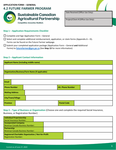 Application Form - Future Farmer Program - Prince Edward Island, Canada Download Pdf