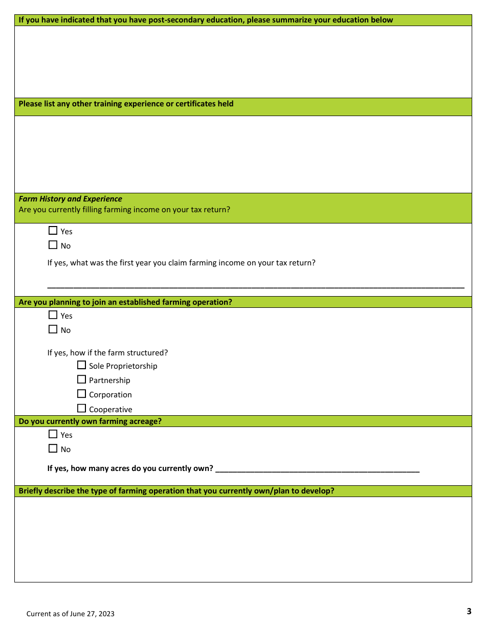 Application Form - Future Farmer Program - Prince Edward Island, Canada, Page 3