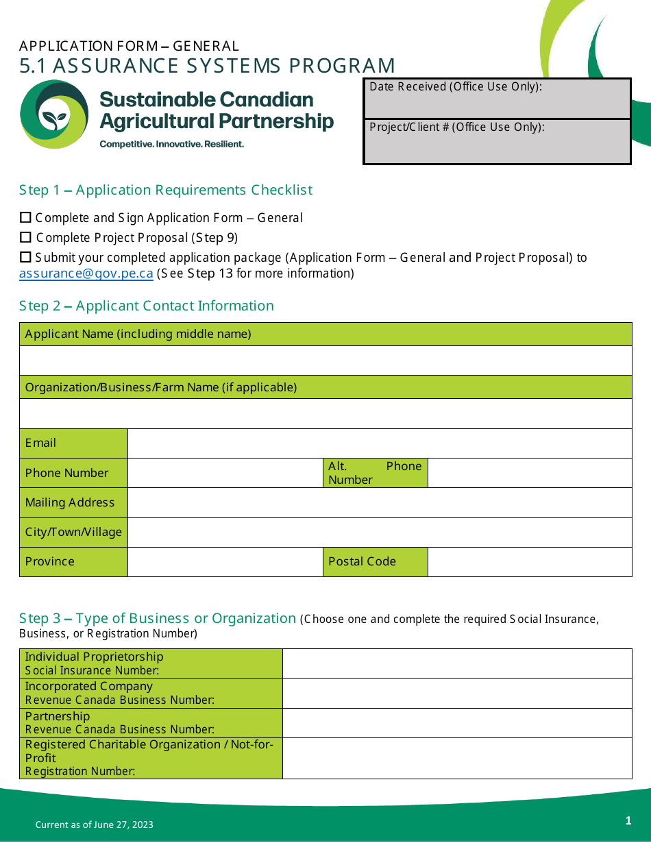 Prince Edward Island Canada Application Form - Assurance Systems ...