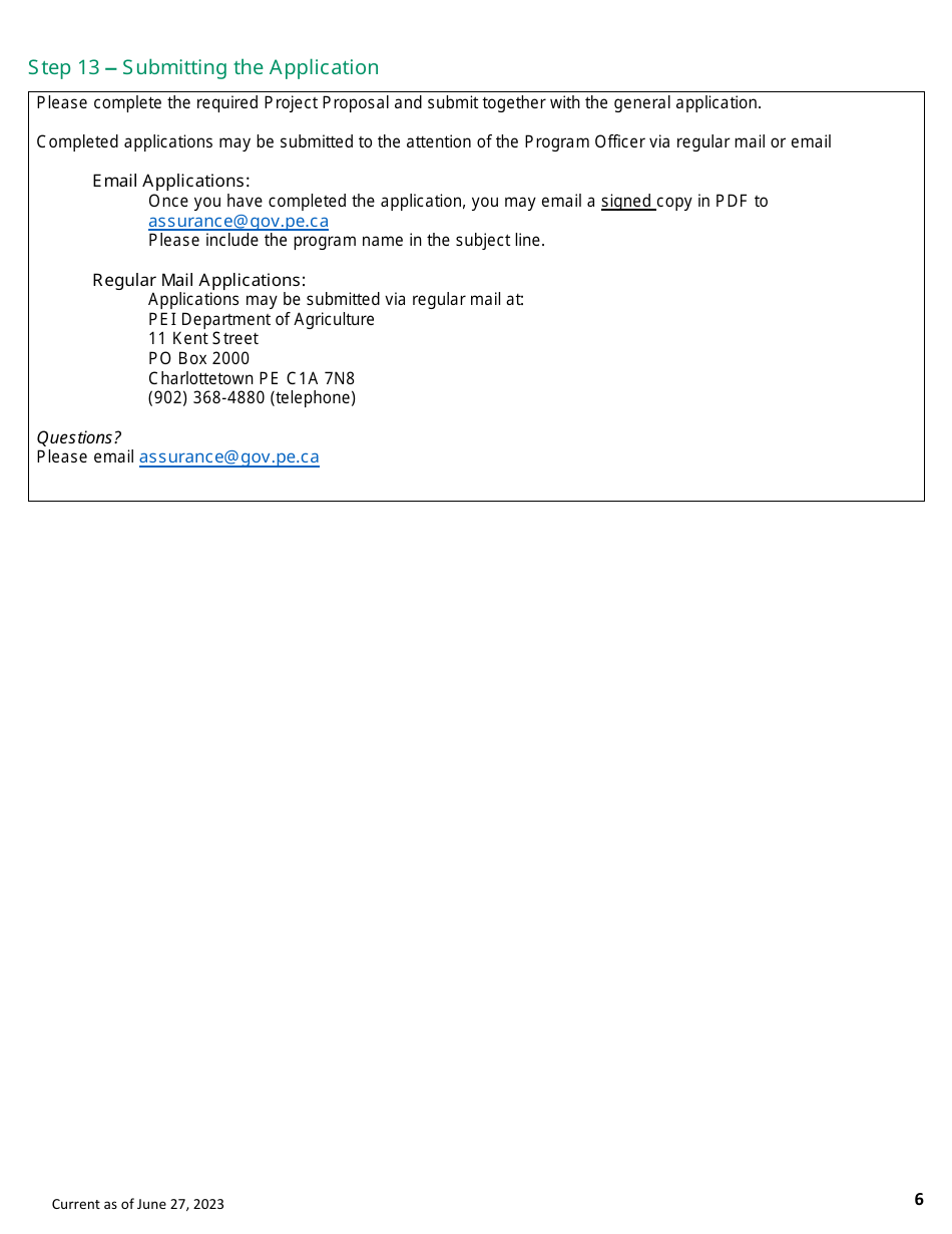 Application Form - Assurance Systems Program - Prince Edward Island, Canada, Page 6