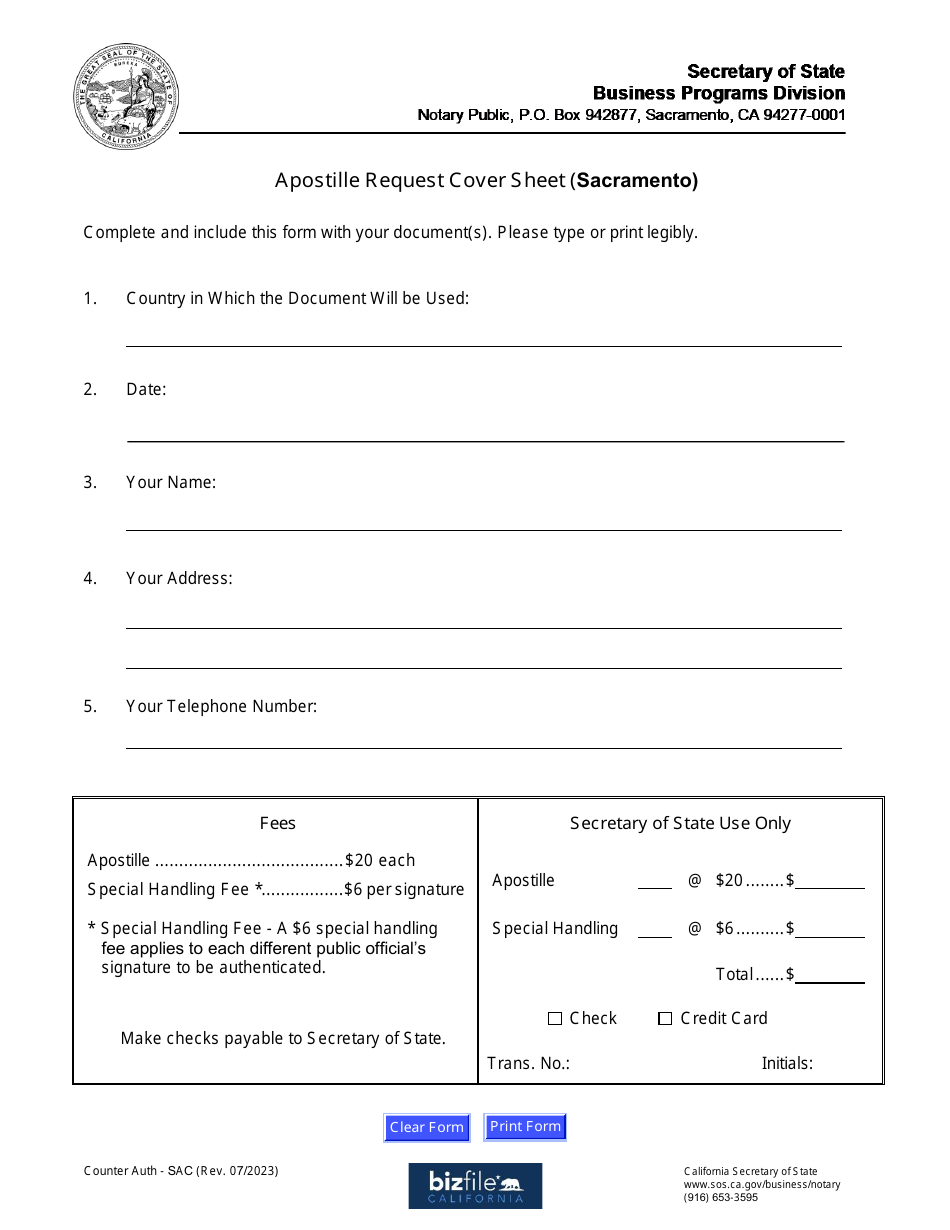 California apostille request cover sheet sacramento fill out sign