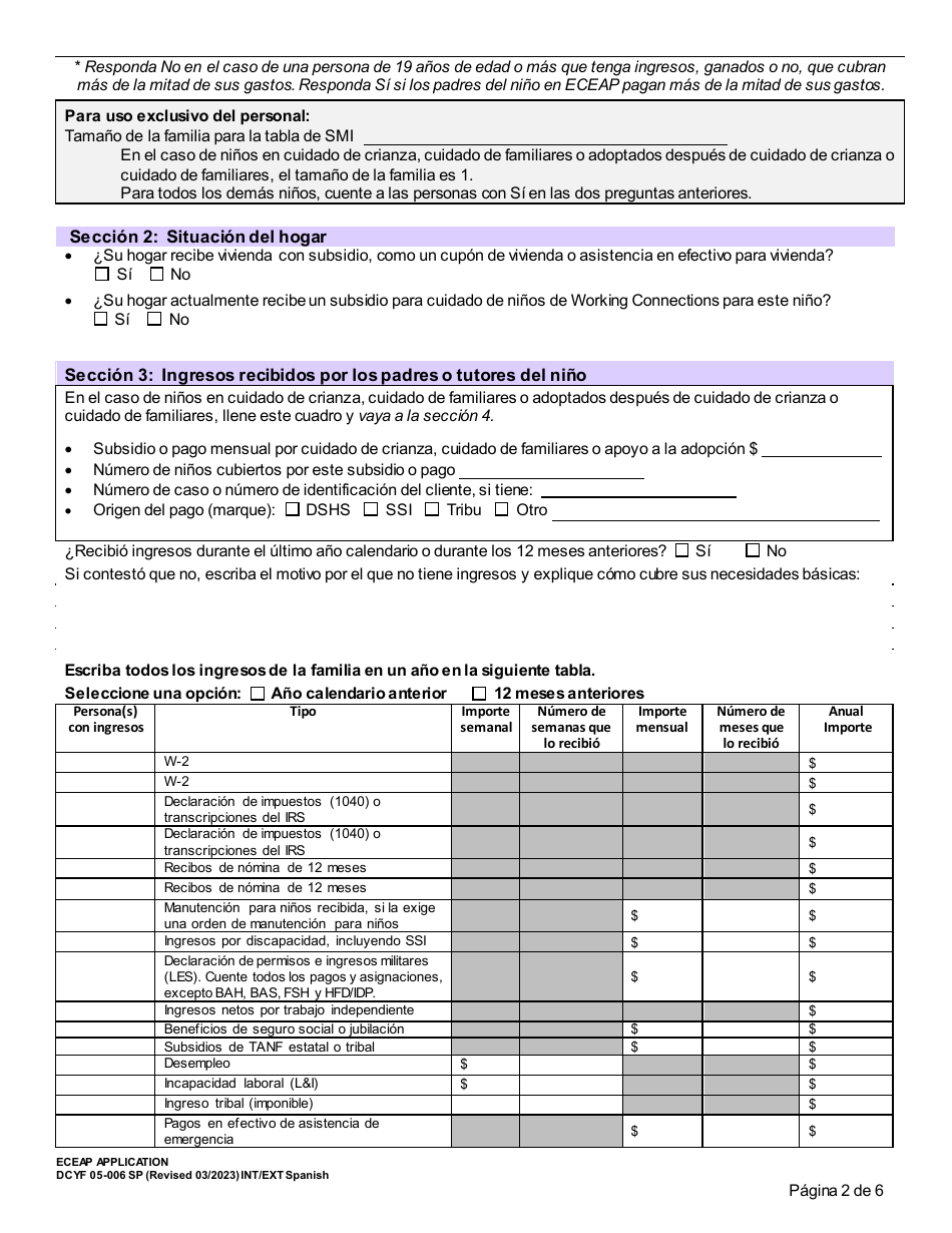 DCYF Formulario 05-006B Solicitud De Eceap - Washington (Spanish), Page 2