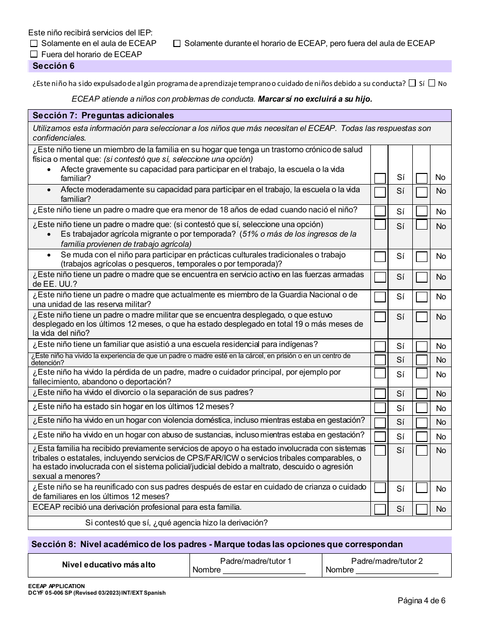 DCYF Formulario 05-006B Solicitud De Eceap - Washington (Spanish), Page 4