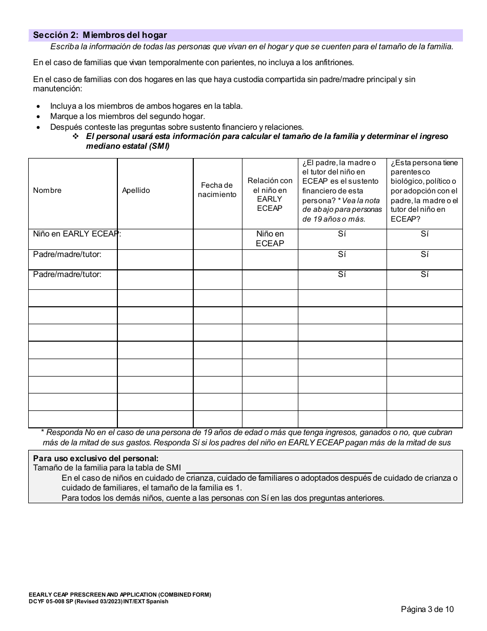 DCYF Formulario 05-008 Seleccion Previa Y Solicitud De Early Eceap (Formulario Combinado) - Washington (Spanish), Page 3