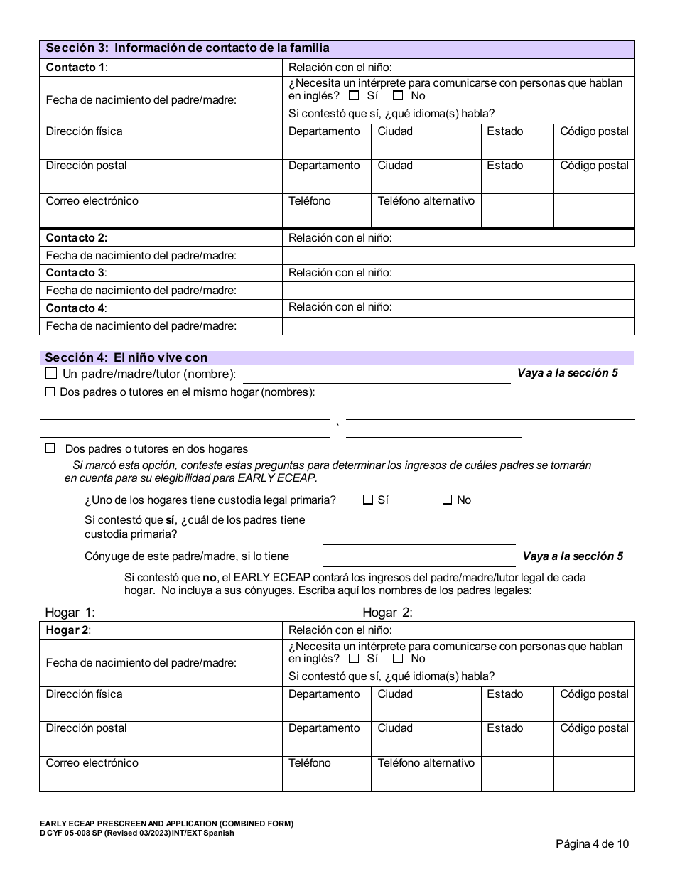 DCYF Formulario 05-008 Seleccion Previa Y Solicitud De Early Eceap (Formulario Combinado) - Washington (Spanish), Page 4
