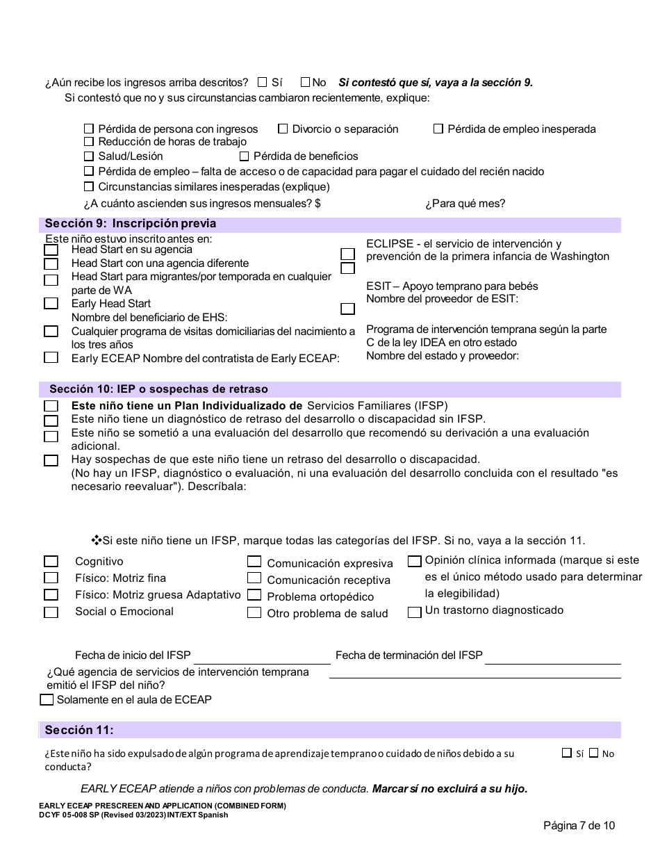 DCYF Formulario 05-008 Seleccion Previa Y Solicitud De Early Eceap (Formulario Combinado) - Washington (Spanish), Page 7