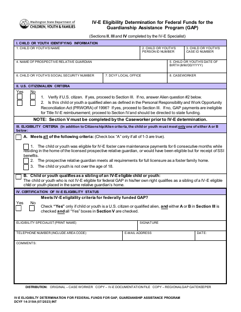 DCYF Form 14-319A  Printable Pdf