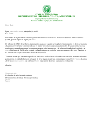 Document preview: DCYF Formulario 15-434 Salud Mental Continua (Omh) Informe De Evaluacion - Washington (Spanish)