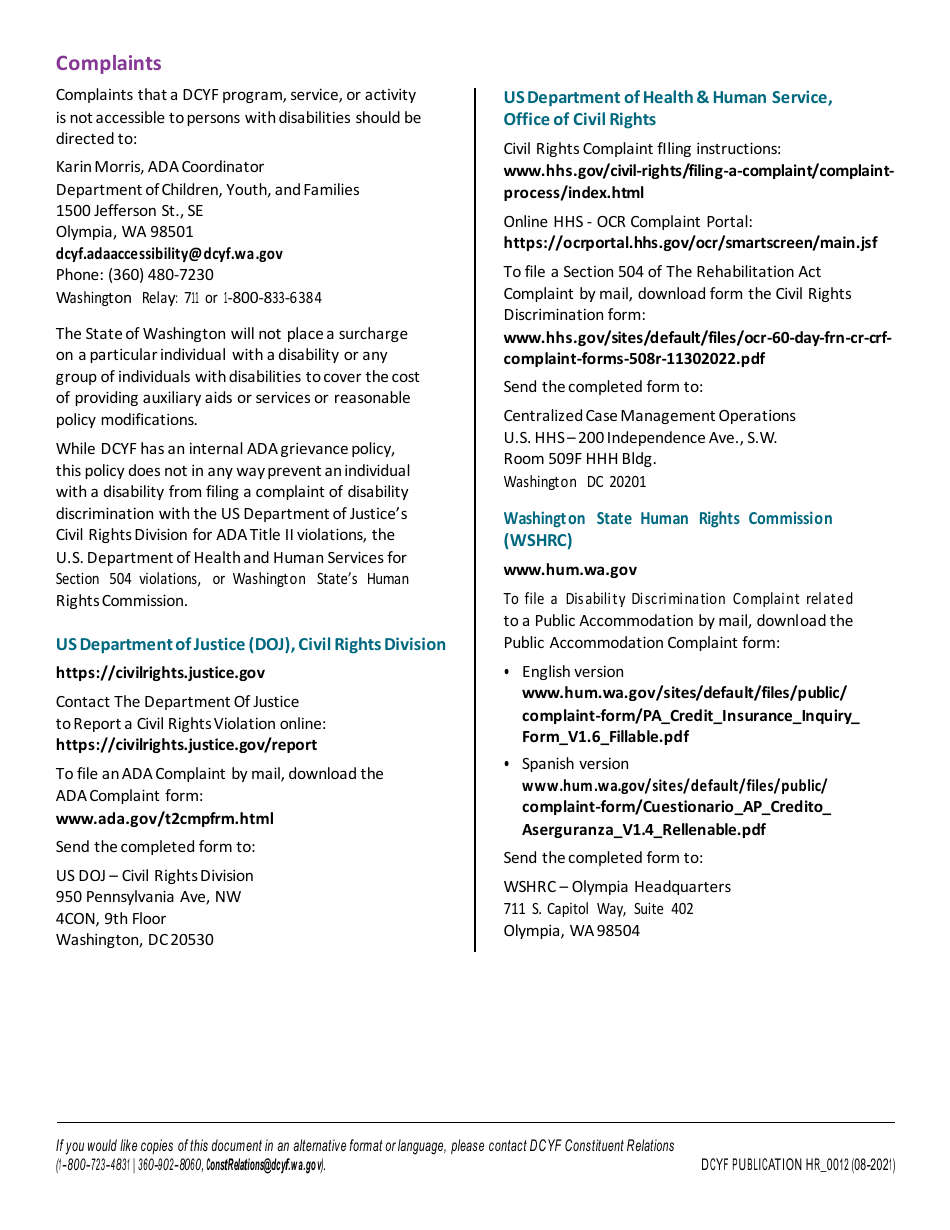 DCYF Form 15-980 School-Age Child Care Center License or Certification Application - Washington, Page 7