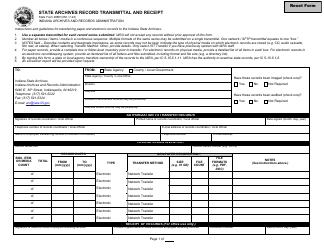 Document preview: State Form 48883 State Archives Record Transmittal and Receipt - Indiana