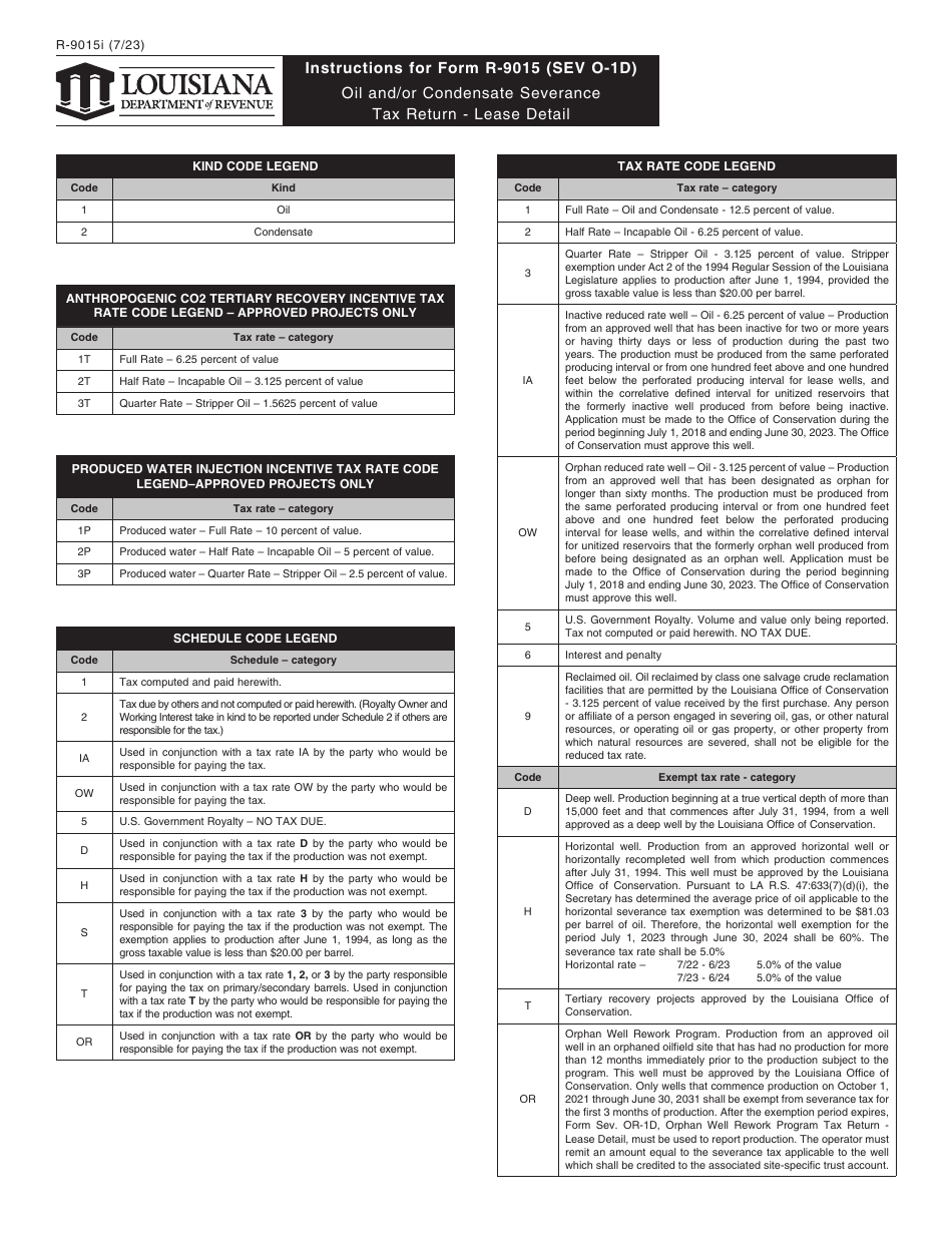 Instructions for Form R-9015, SEV O-1D Oil and / or Condensate Severance Tax Return - Lease Detail - Louisiana, Page 2