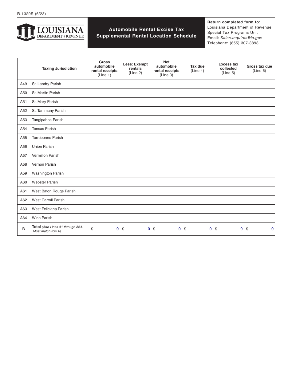 Form R-1329S Automobile Rental Excise Tax Supplemental Rental Location Schedule - Louisiana, Page 3