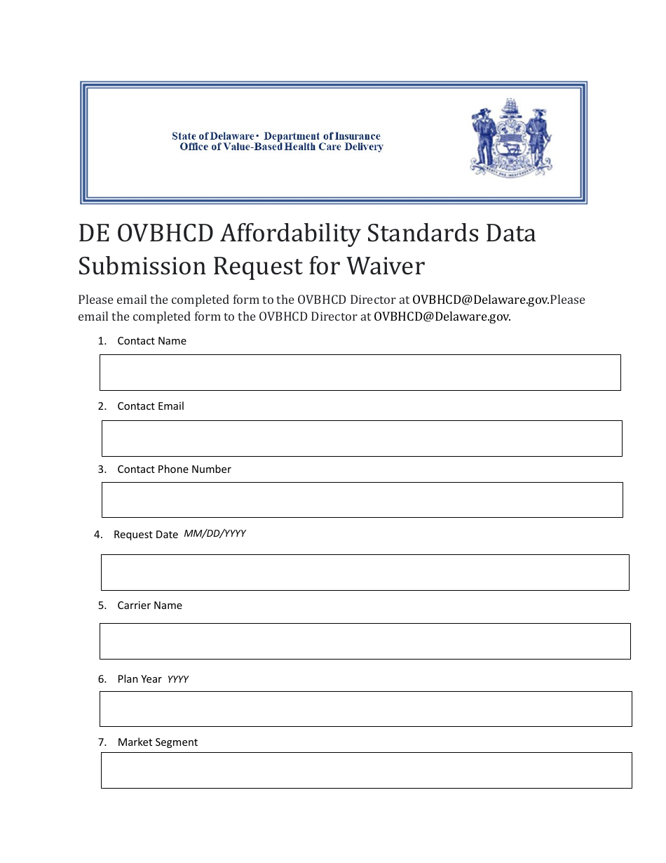 De Ovbhcd Affordability Standards Data Submission Request for Waiver - Delaware, Page 1