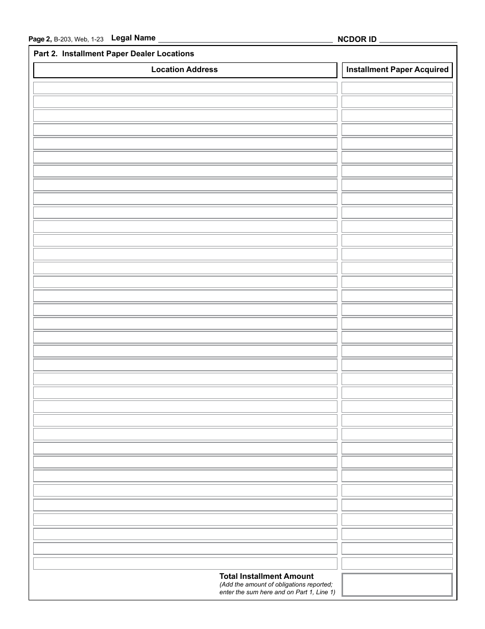 Form B-203 Installment Paper Dealer Tax Return - North Carolina, Page 3