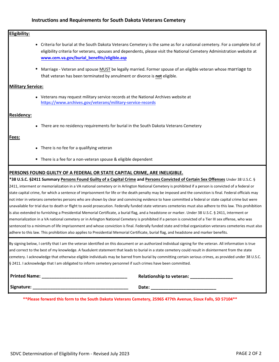 Determination of Eligibility Form - South Dakota, Page 2