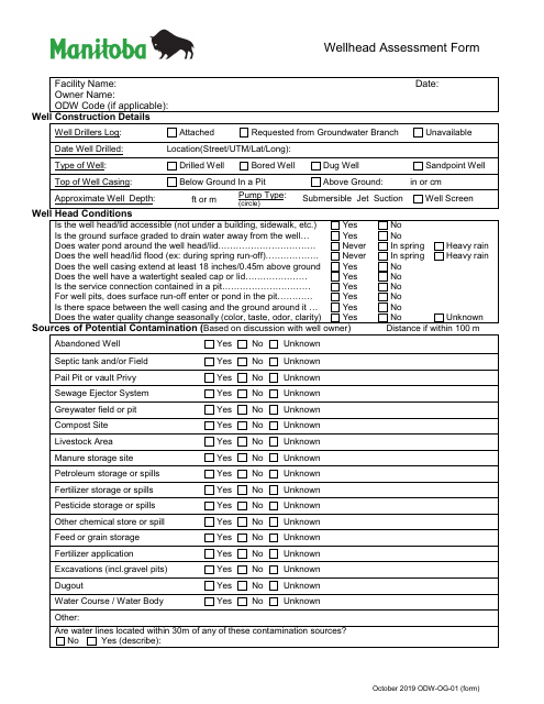 Form ODW-OG-01 Wellhead Assessment Form - Manitoba, Canada