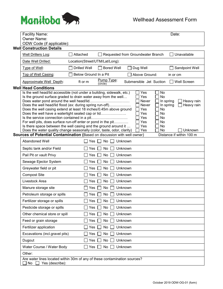 Form ODW-OG-01 Wellhead Assessment Form - Manitoba, Canada, Page 1