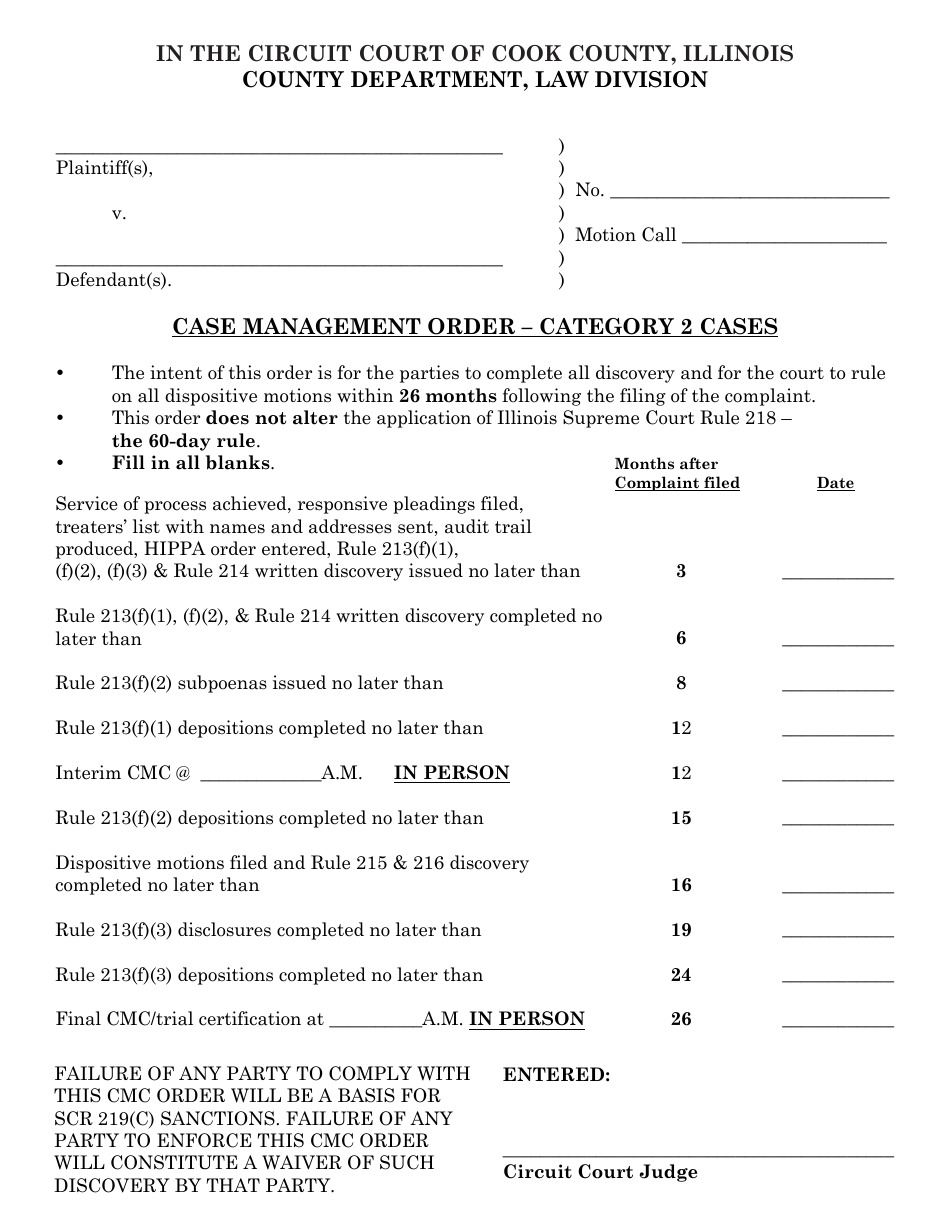 Case Management Order - Category 2 Cases - Cook County, Illinois, Page 1