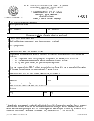 Document preview: Form R-001 Regulatory Change Template a (Grain Warehouse, Hmpc, Licensed Service Company) - Texas