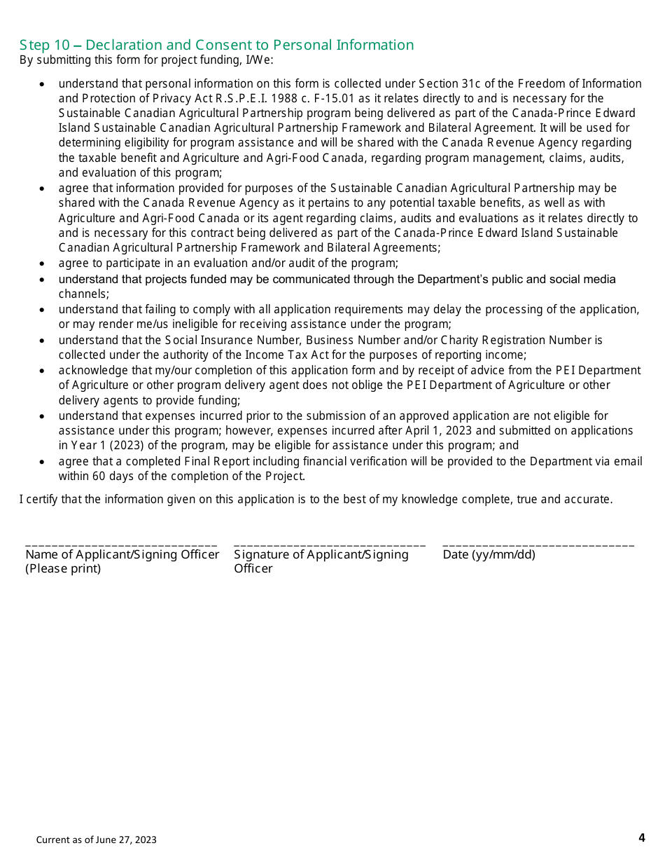 Application Form - Agriculture Awareness Sub-program - Prince Edward Island, Canada, Page 4