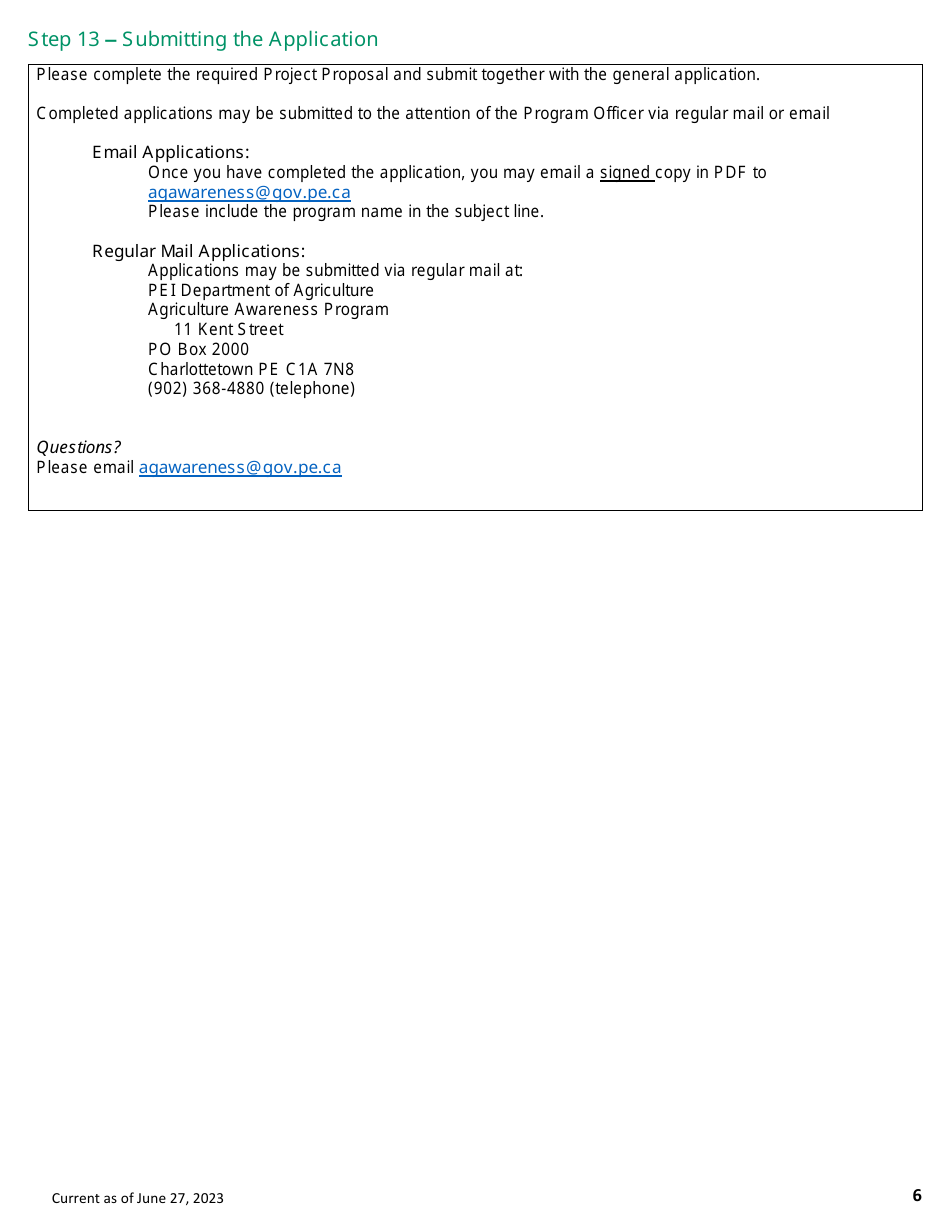 Application Form - Agriculture Awareness Sub-program - Prince Edward Island, Canada, Page 6