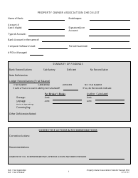 Form S11-1111 Property Owner Association Checklist - North Carolina