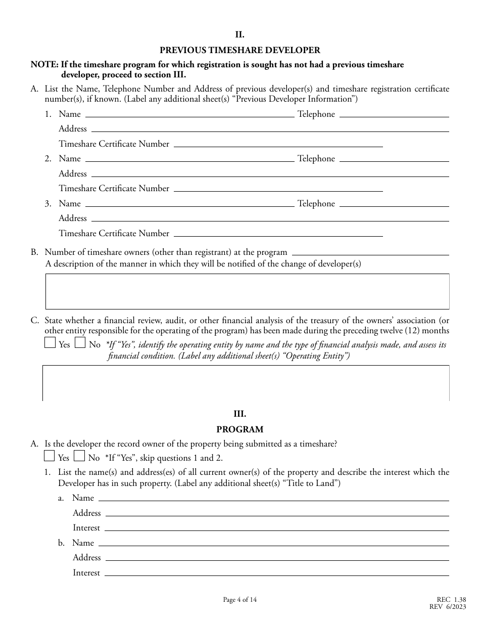 Form Rec138 Download Fillable Pdf Or Fill Online Application For Registration Of Timeshare 7458