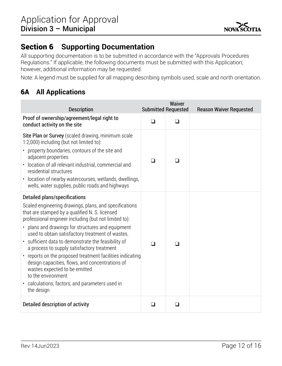 Application for Approval - Division 3 - Municipal - Nova Scotia, Canada, Page 12