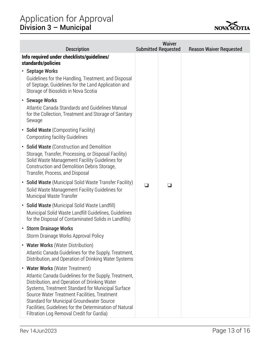 Application for Approval - Division 3 - Municipal - Nova Scotia, Canada, Page 13