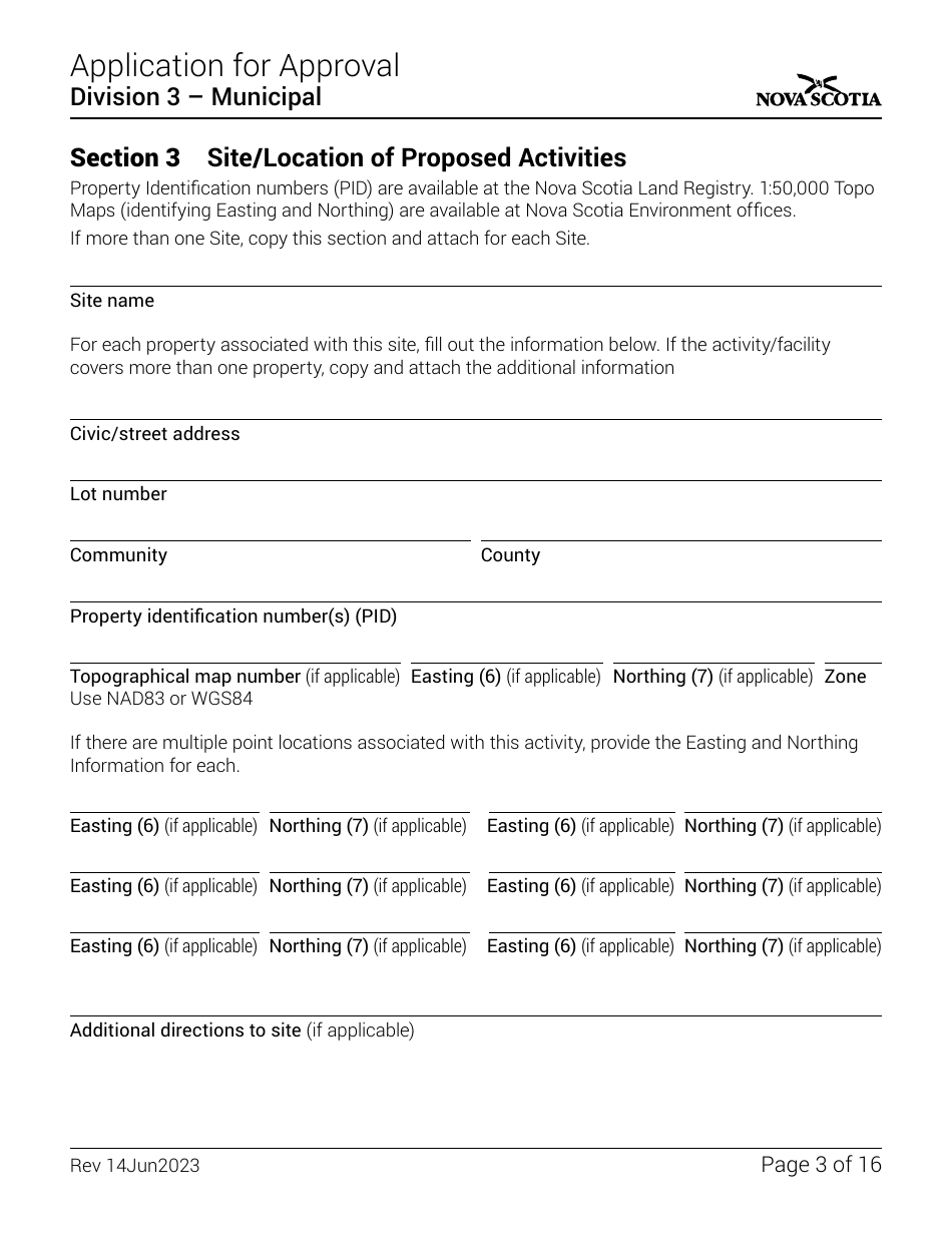Application for Approval - Division 3 - Municipal - Nova Scotia, Canada, Page 3