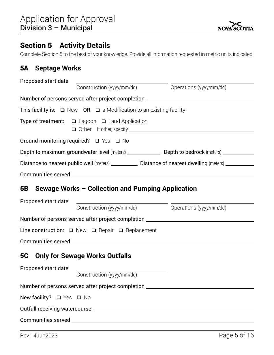 Application for Approval - Division 3 - Municipal - Nova Scotia, Canada, Page 5