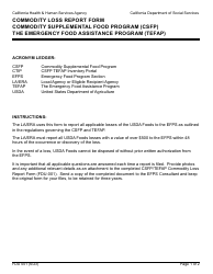Form FDU001 Commodity Loss Report Form - Commodity Supplemental Food Program (Csfp)/The Emergency Food Assistance Program (Tefap) - California