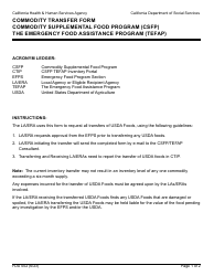 Document preview: Form FDU002 Commodity Transfer Form - Commodity Supplemental Food Program (Csfp)/The Emergency Food Assistance Program (Tefap) - California