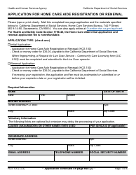 Document preview: Form HCS100 Application for Home Care Aide Registration or Renewal - California