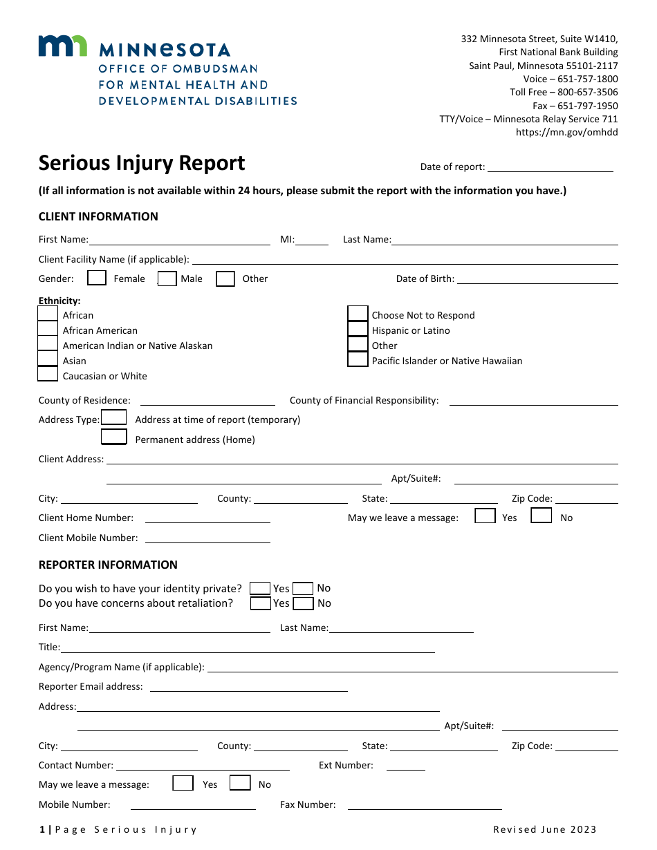 Serious Injury Report - Minnesota, Page 1