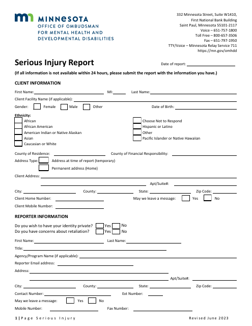 Serious Injury Report - Minnesota Download Pdf