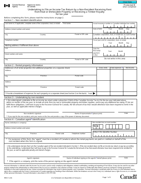Form NR6 Undertaking to File an Income Tax Return by a Non-resident Receiving Rent From Real or Immovable Property or Receiving a Timber Royalty - Canada