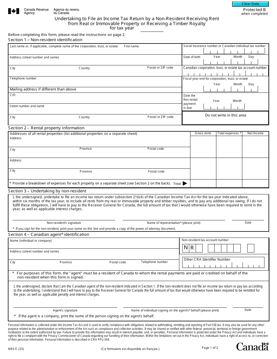 Form NR6 Download Fillable PDF or Fill Online Undertaking to File an