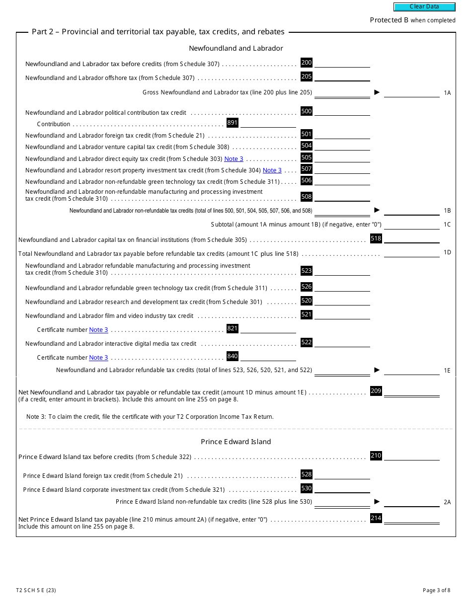 Form T2 Schedule 5 Tax Calculation Supplementary - Corporations (2023 and Later Tax Years) - Canada, Page 3