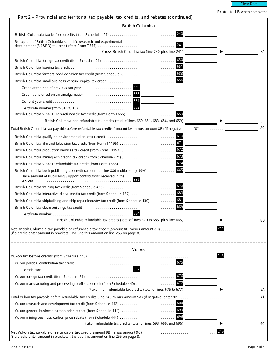 Form T2 Schedule 5 Tax Calculation Supplementary - Corporations (2023 and Later Tax Years) - Canada, Page 7