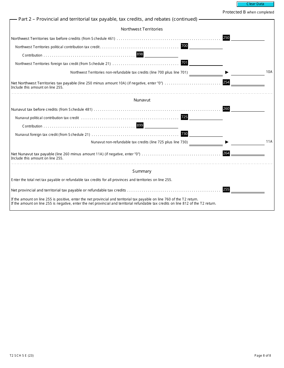 Form T2 Schedule 5 Tax Calculation Supplementary - Corporations (2023 and Later Tax Years) - Canada, Page 8