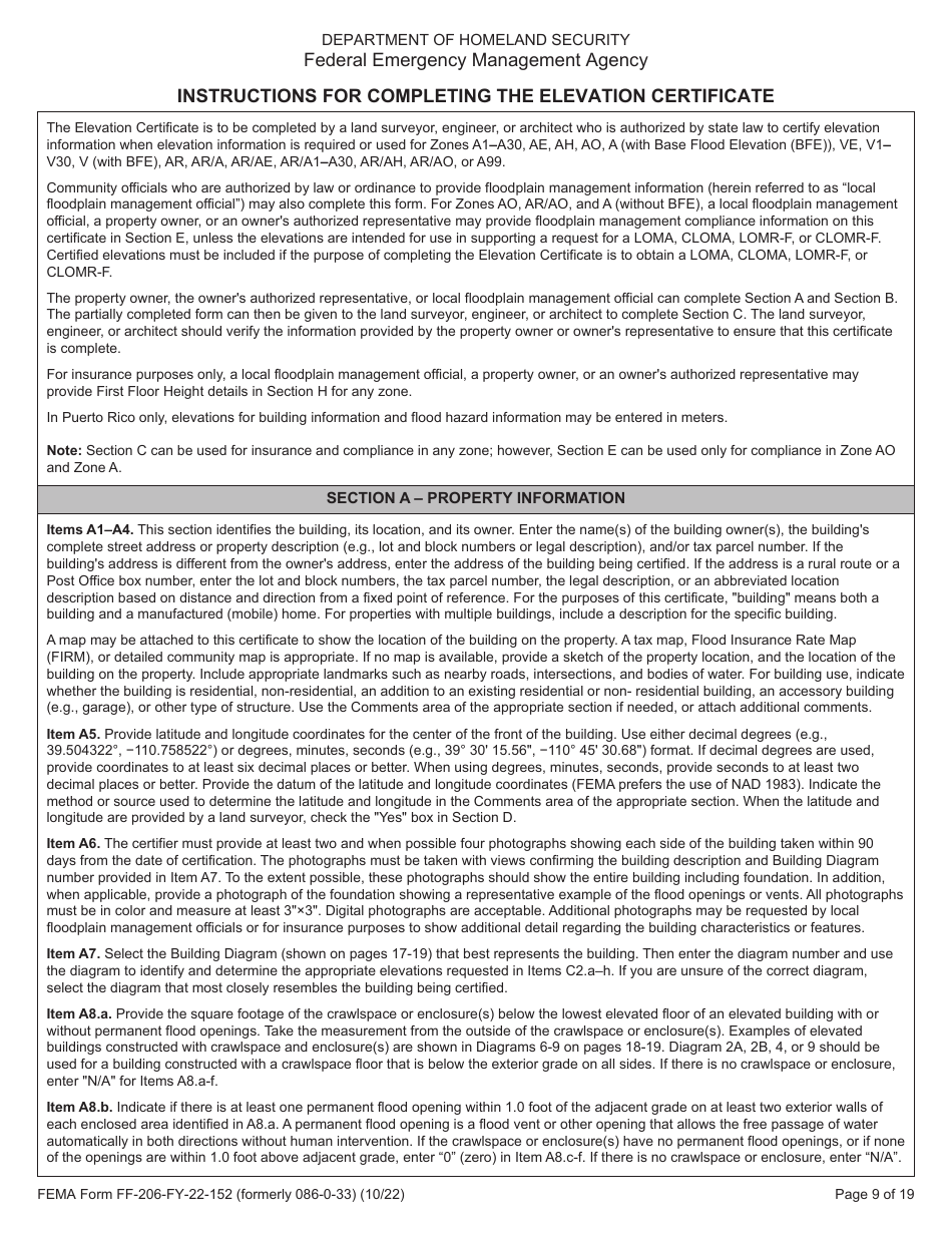 FEMA Form FF-206-FY-22-152 Elevation Certificate - National Flood Insurance Program, Page 10
