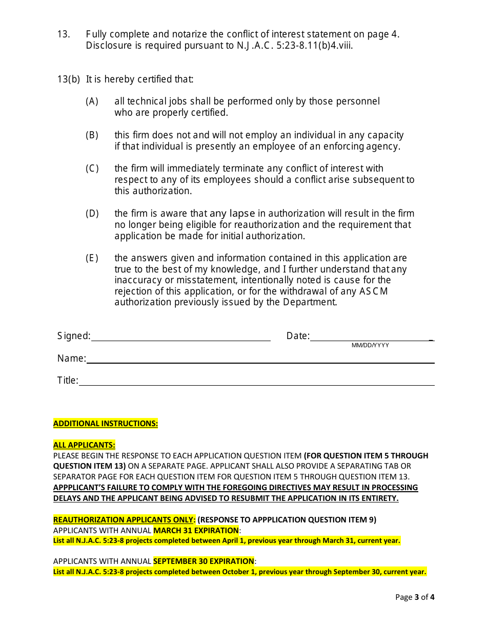 Application for Asbestos Safety Control Monitor (Ascm) Pursuant to N.j.a.c. 5:23-8 - New Jersey, Page 3